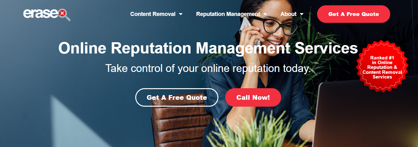 Screenshot of Erase.com's Online Reputation Management Services Homepage