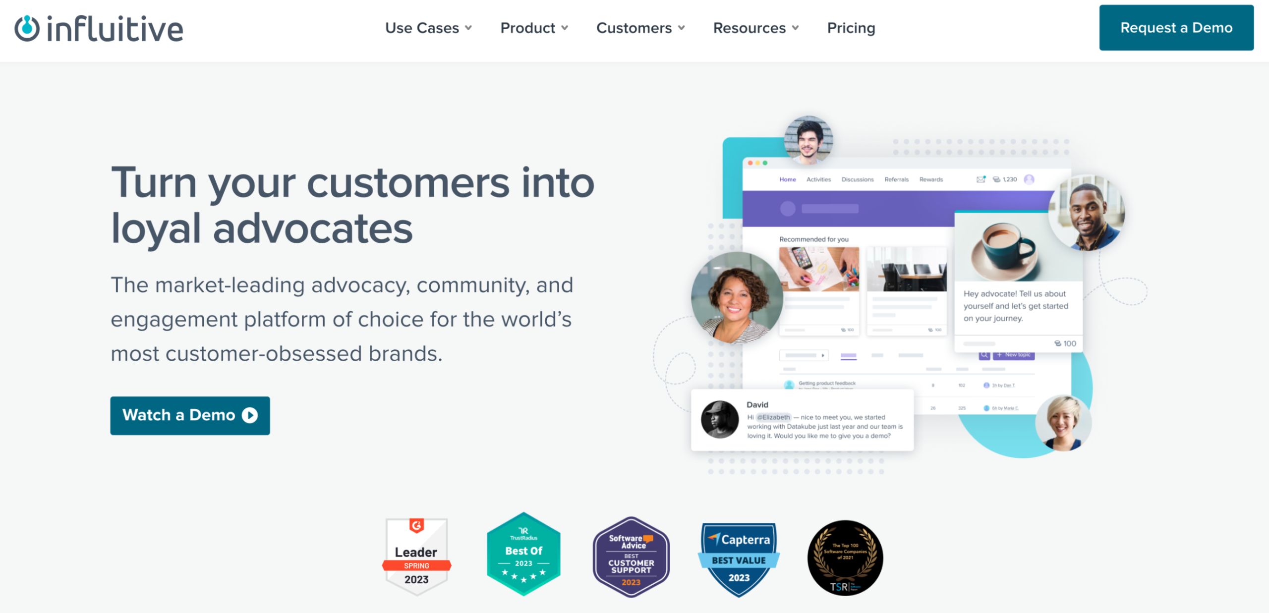 Screenshot of the Influitive Customer Advocacy Software Homepage
