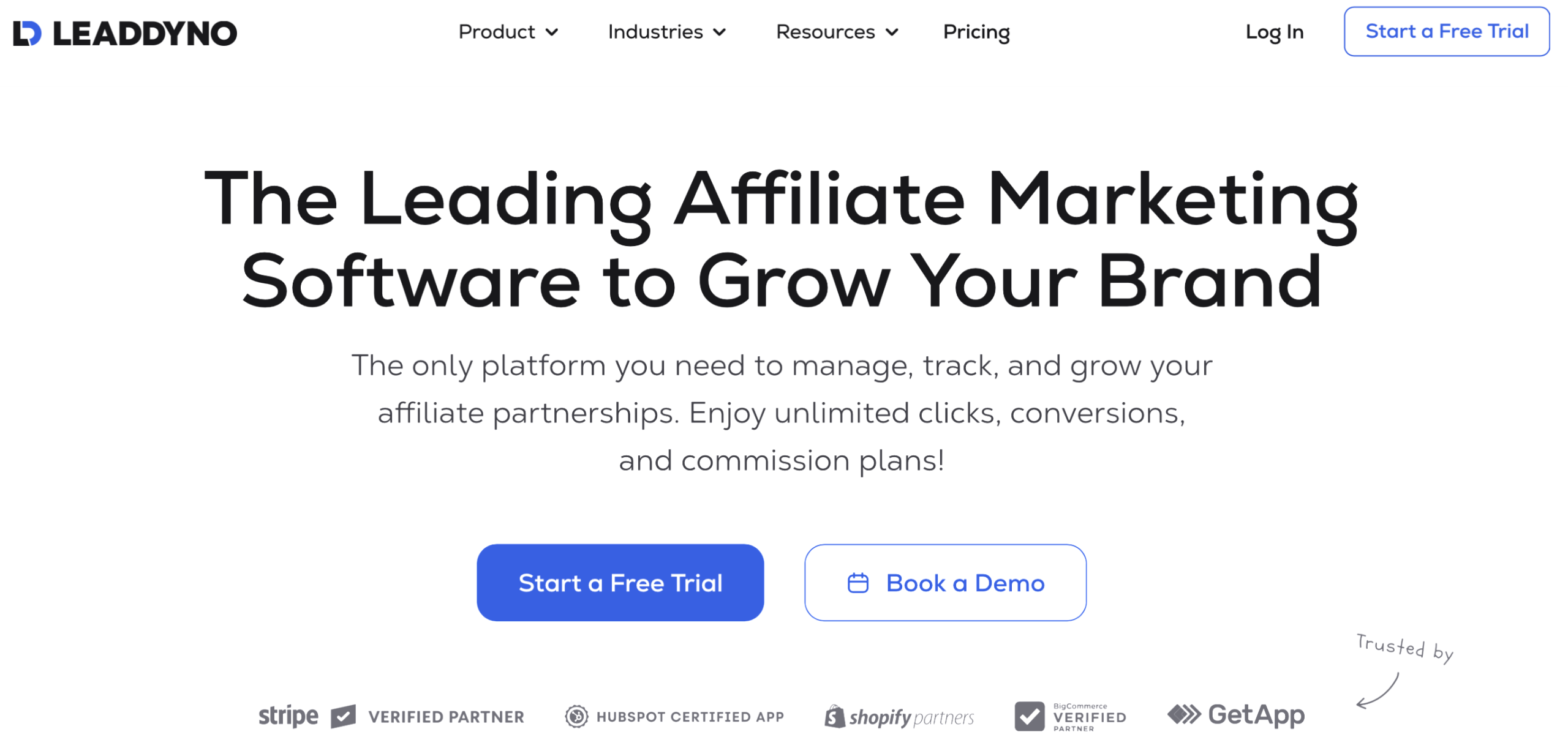 Screenshot of the LeadDyno Affiliate Tracking Software Homepage