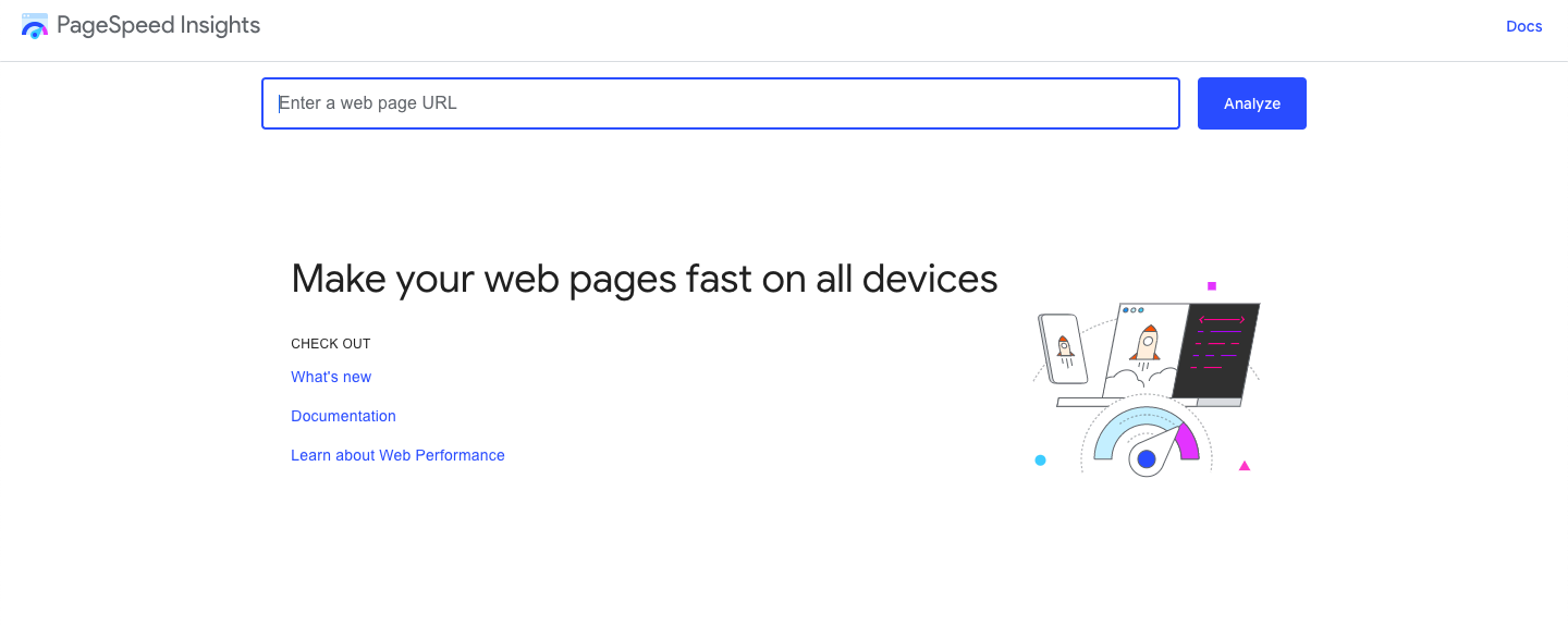 PageSpeed Insights API homepage