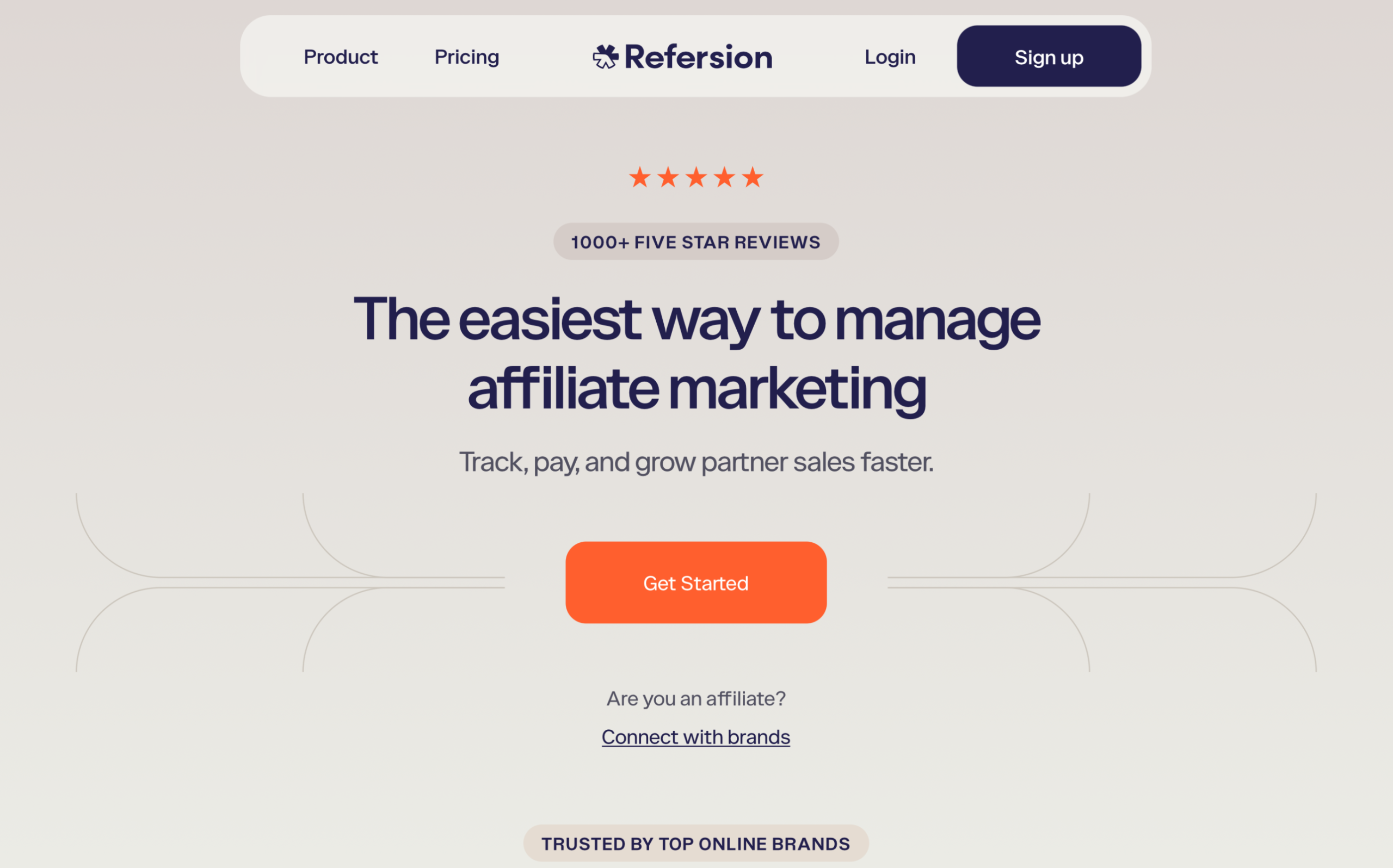 Screenshot of the Refersion homepage
