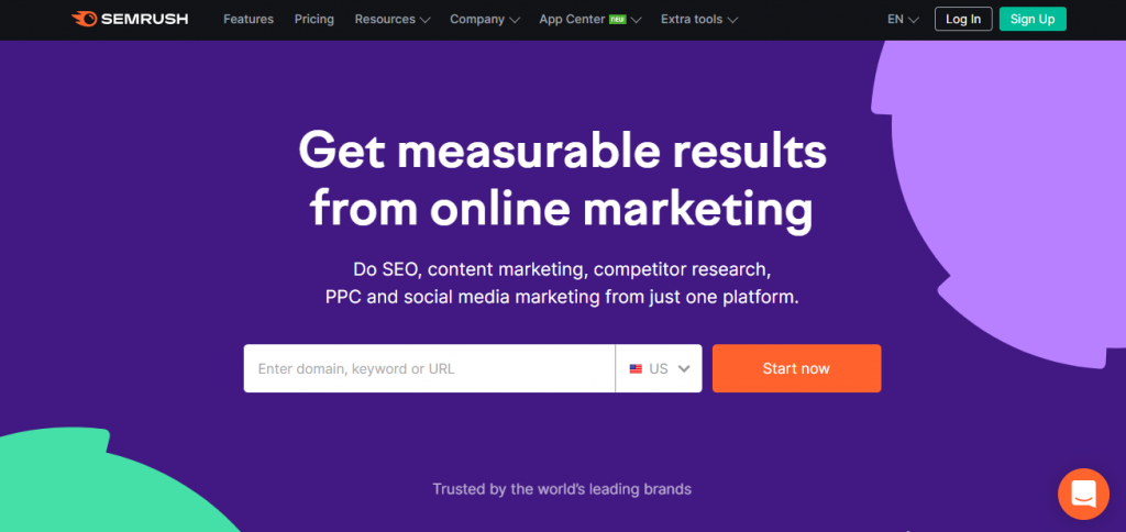 screenshot of the Semrush homepage