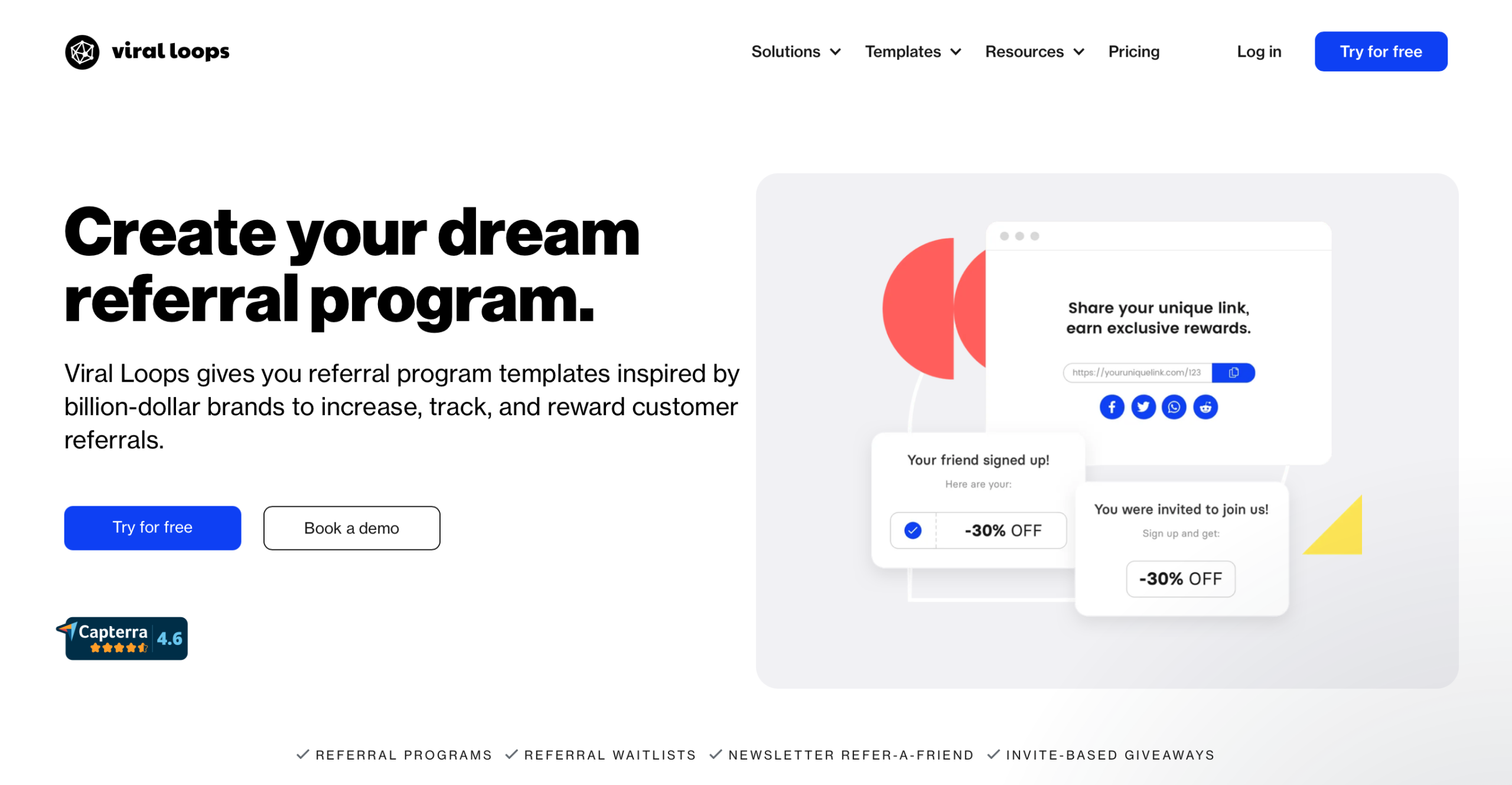 Screenshot of the Viral Loops homepage