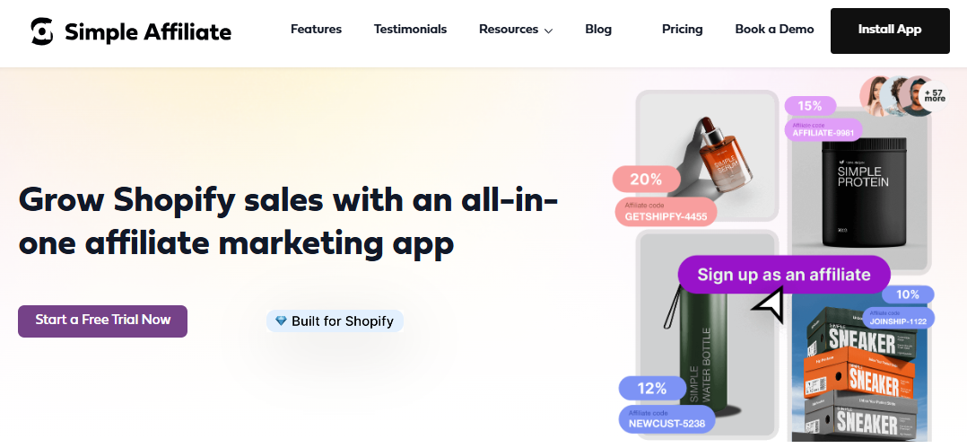 Screenshot of the Simple Affiliate software app's homepage