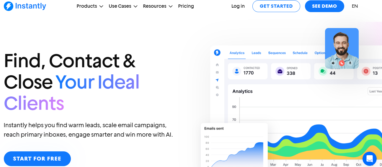 Screenshot of the Instantly.ai Cold Email Solution's Homepage