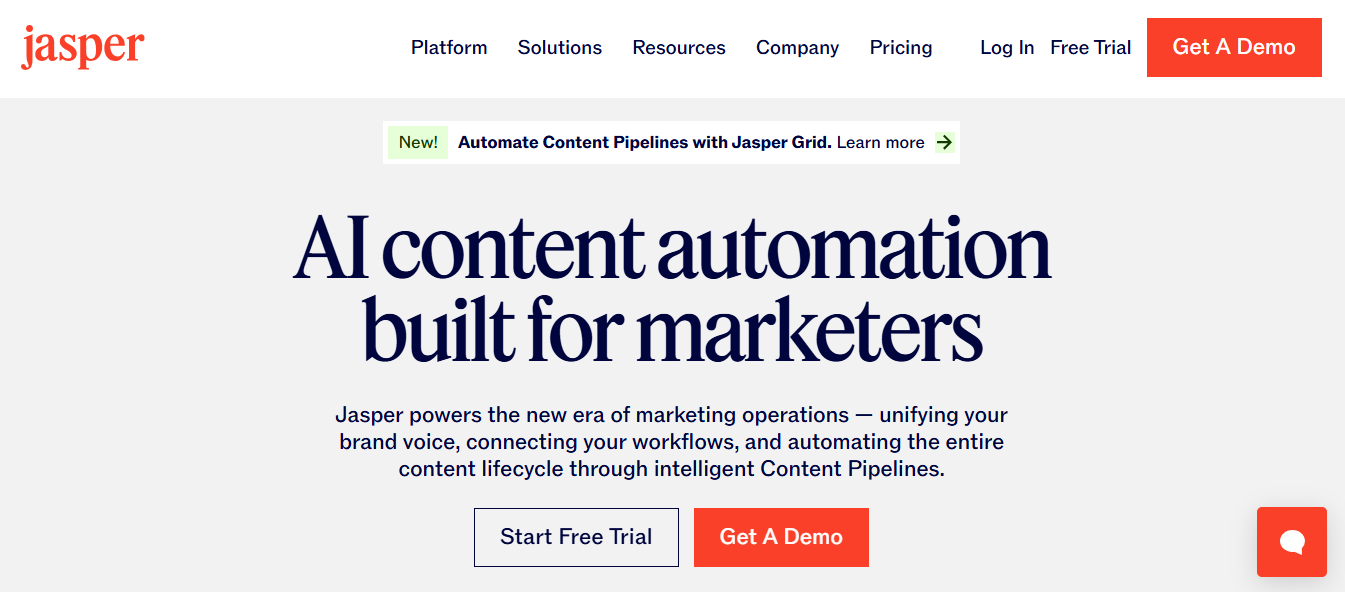 Screenshot of the Jasper AI Copywriting Tool's homepage