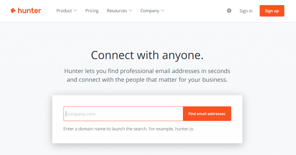 Hunter.io Homepage