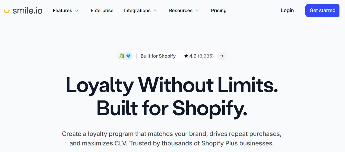 Screenshot of the Smile.io Loyalty App Homepage