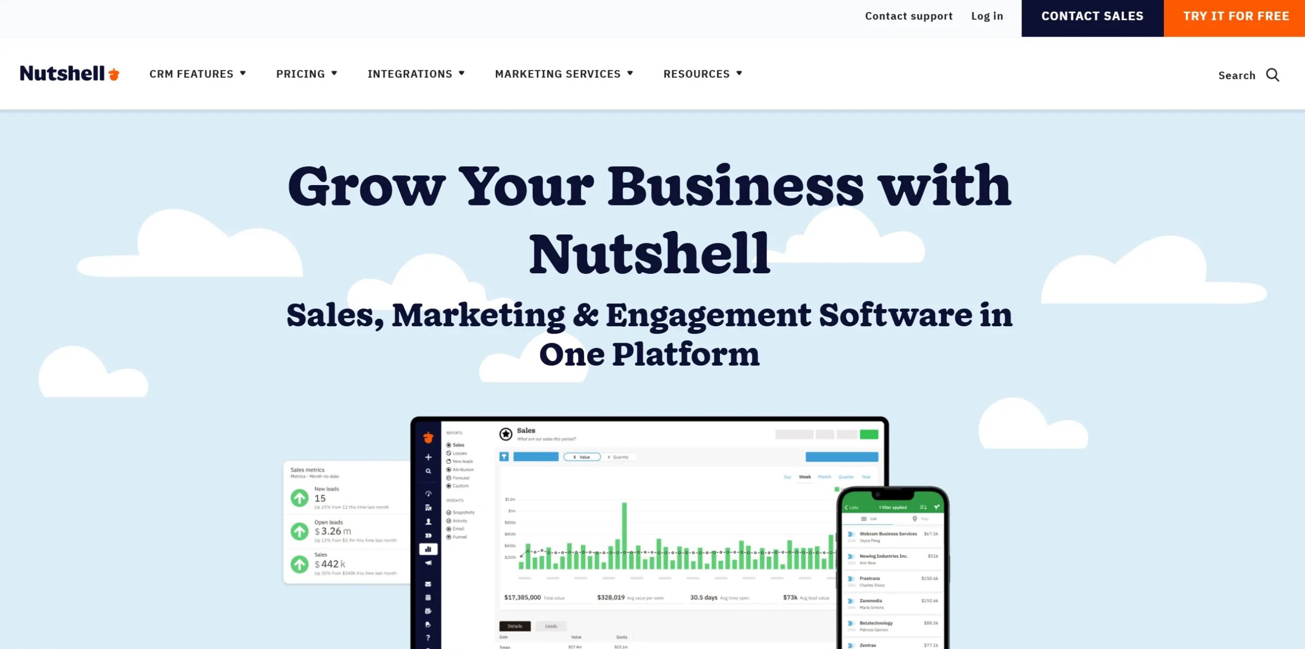 Screenshot of the Nutshell homepage
