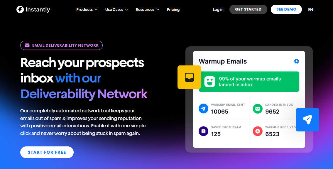 screenshot of the Instantly.ai Email Warmup homepage