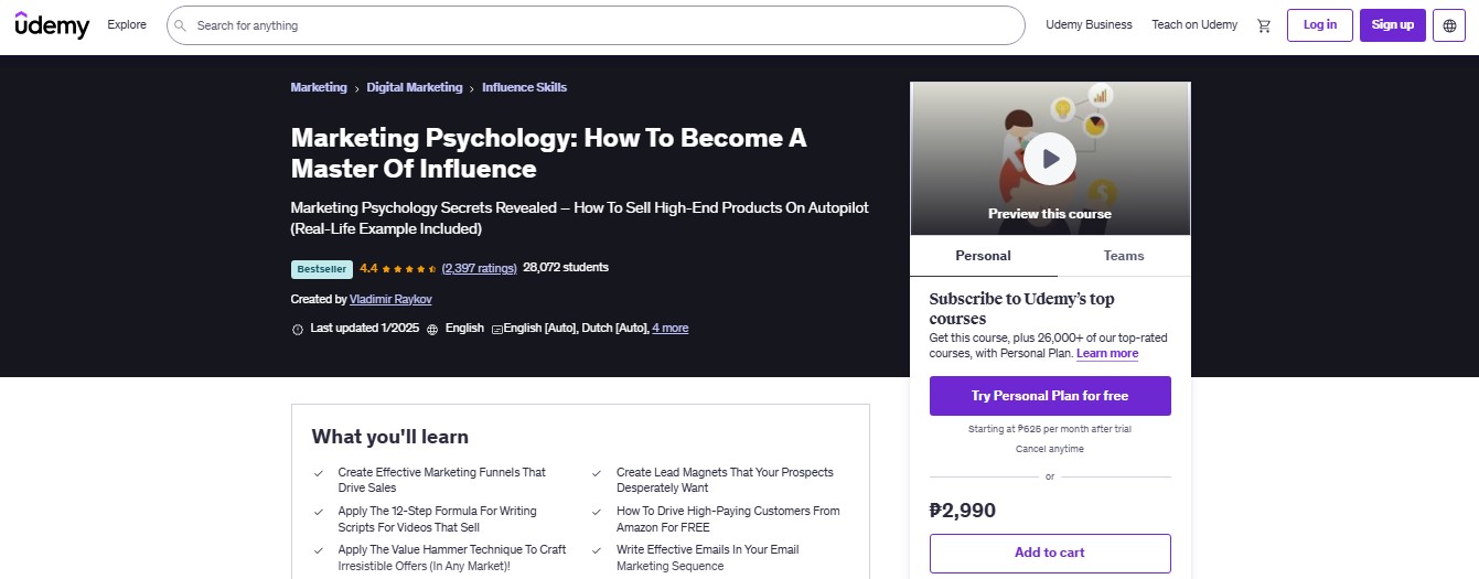Marketing Psychology How to Become a Master of Influence by Udemy