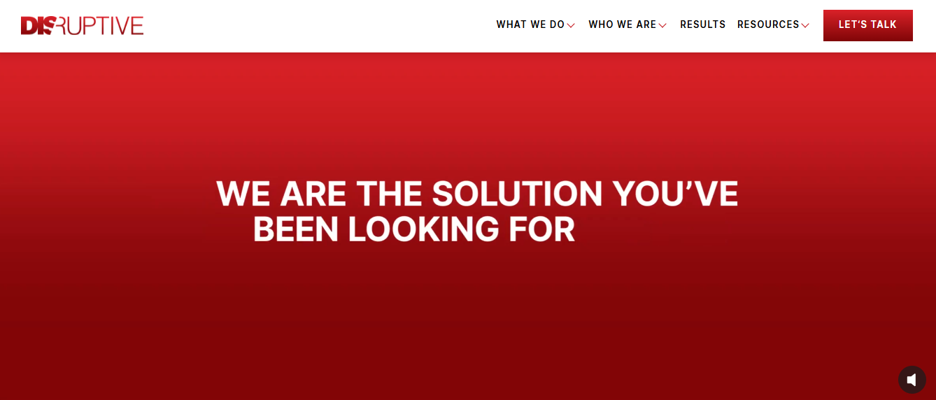 Screenshot: Disruptive Marketing Agency Homepage