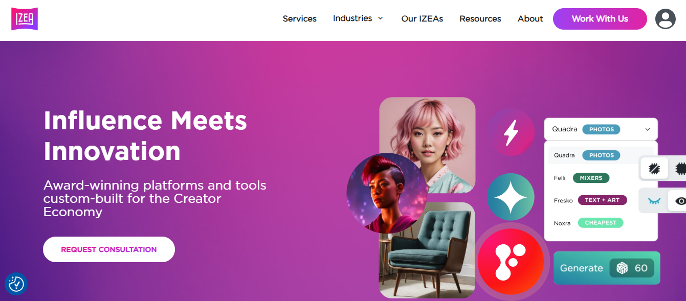 Screenshot of the Izea influncer management software homepage