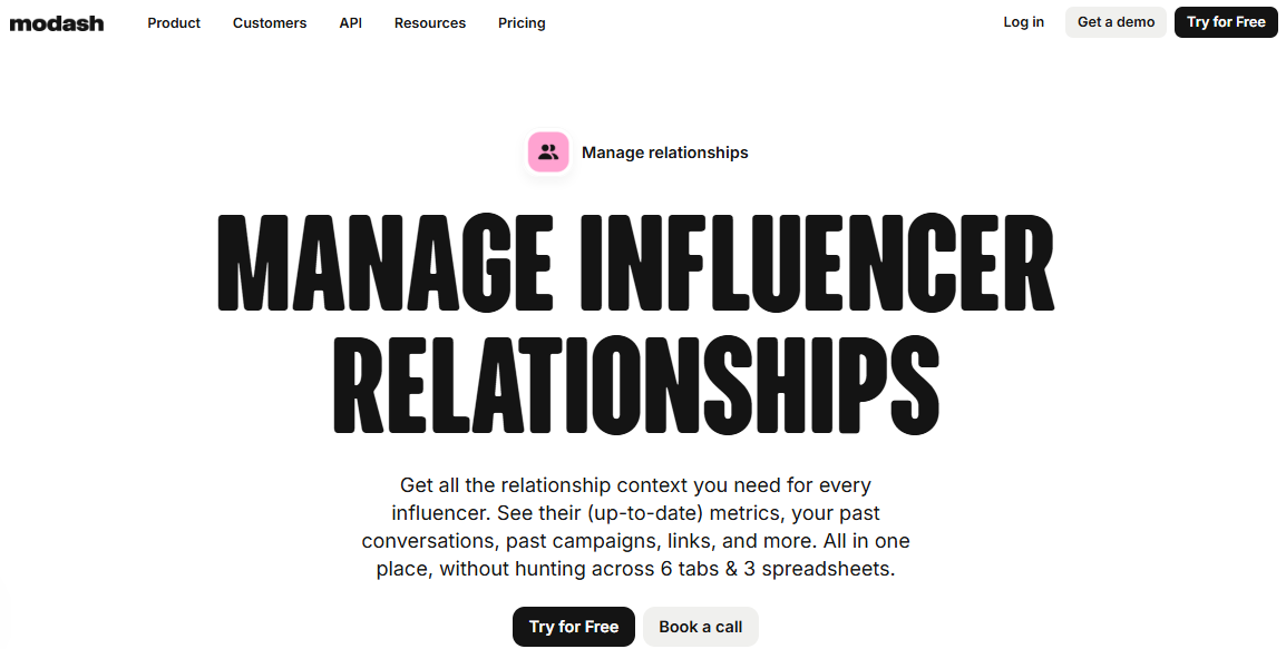 Screenshot of the Modash Influencer Management Platform Homepage