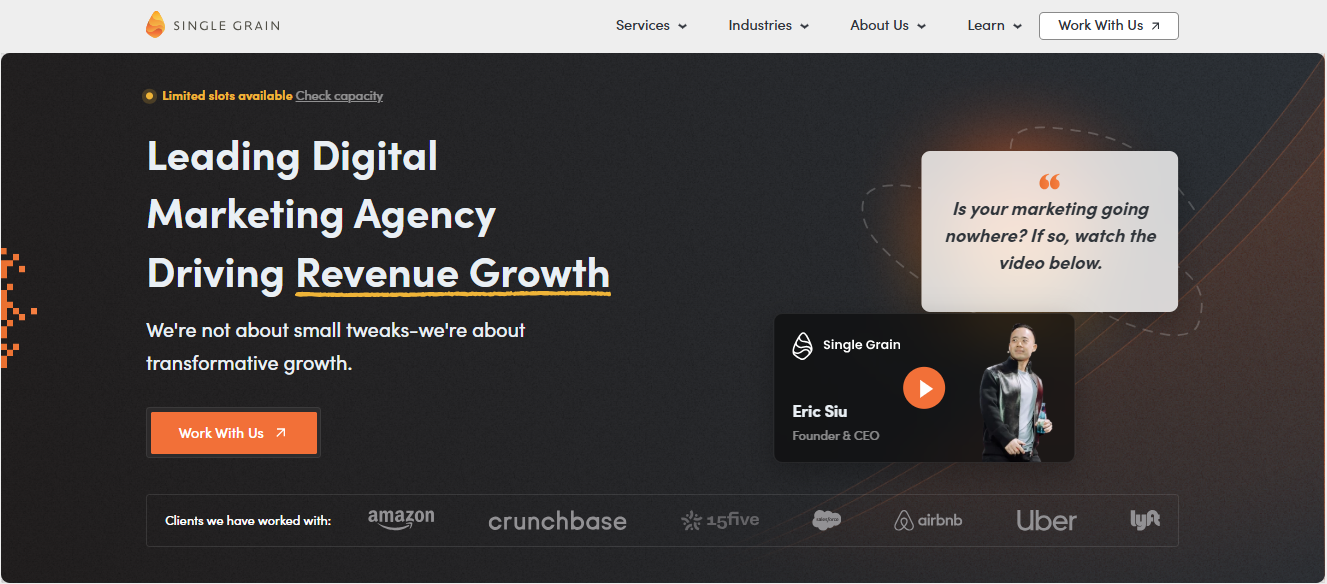 Screenshot of the Single Grain Marketing Agency's Homepage