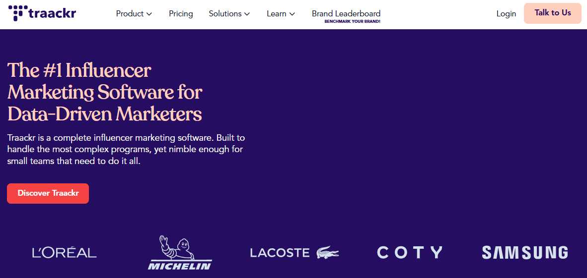 Screenshot of the Traackr Homepage