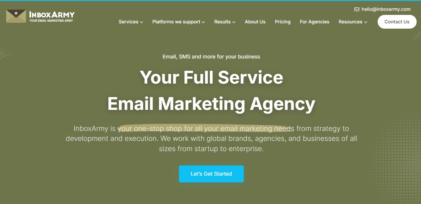 Inbox Army, Texas Marketing Agency - Screenshot of homepage