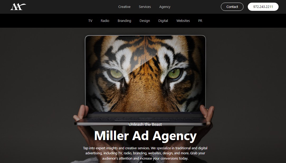 Miller Ad Agency, Texas - Screenshot of homepage