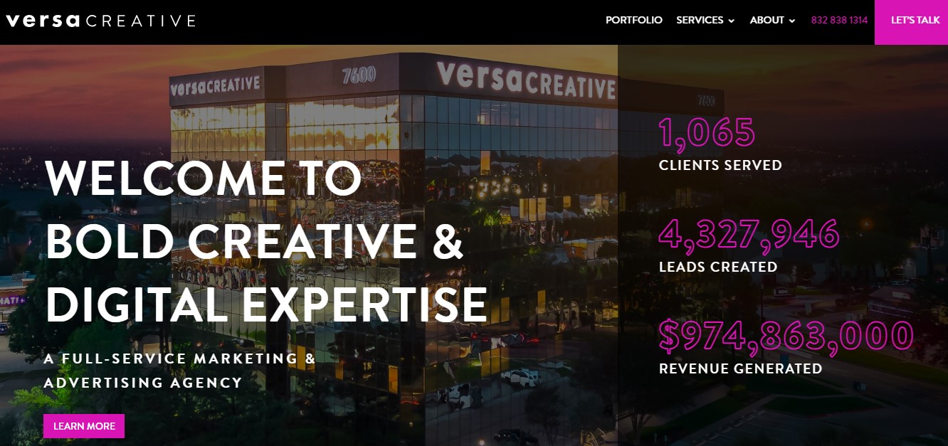 Versa Creative Agency, Texas - Screenshot of homepage