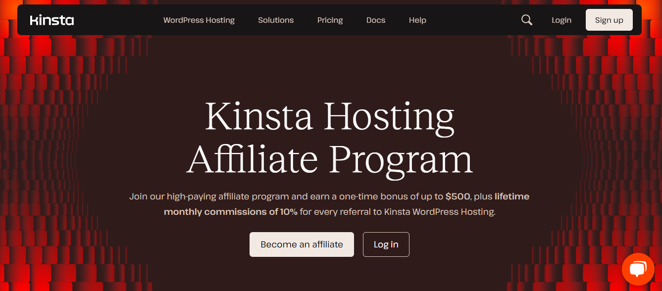 Screenshot of the Kinsta Hosting Affiliate Program Homepage