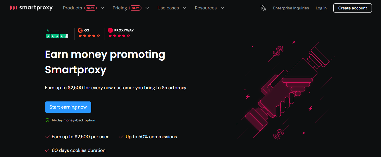 Smartproxy Homepage for their Affiliate Program