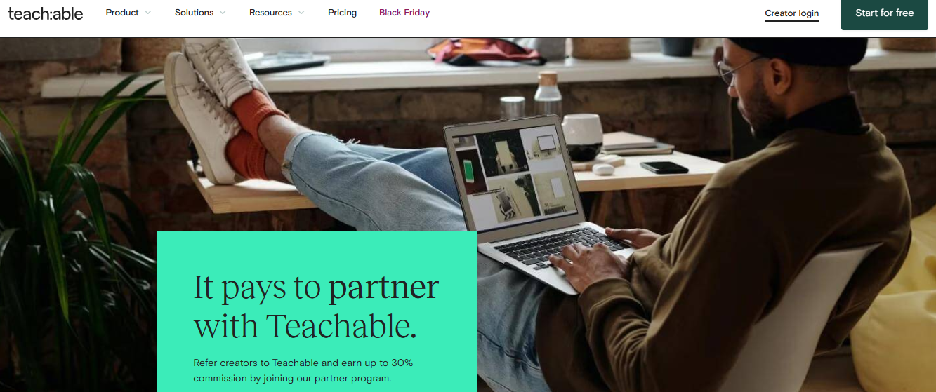 Teachable Affiliate Homepage Screenshot