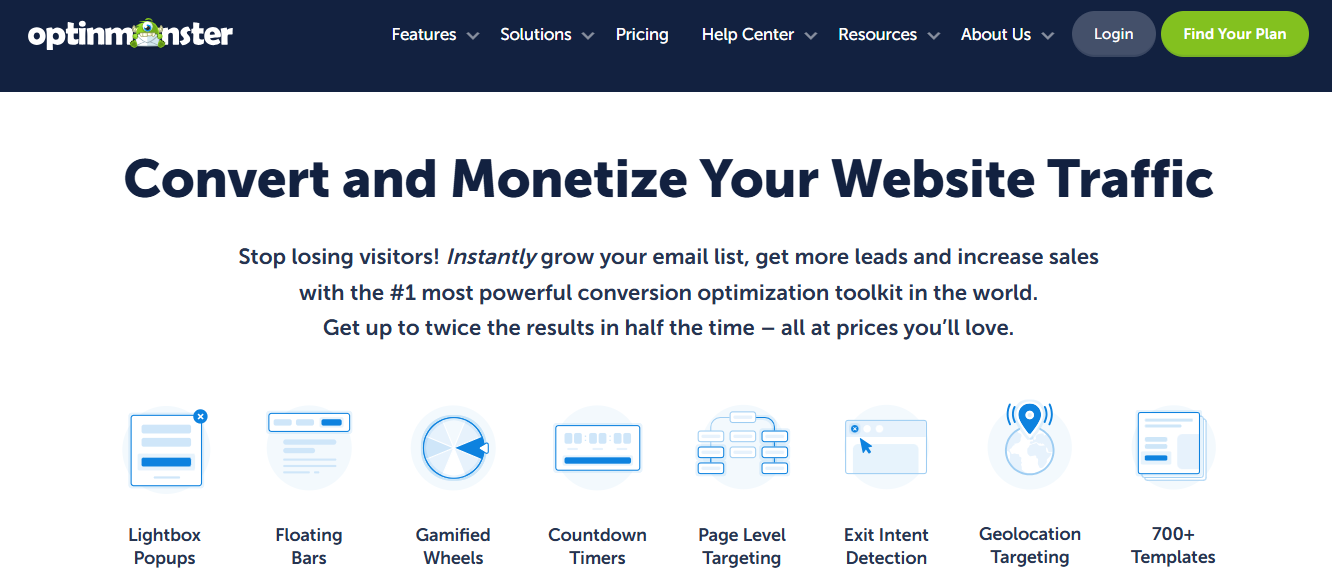 Screenshot of the OptinMonster homepage
