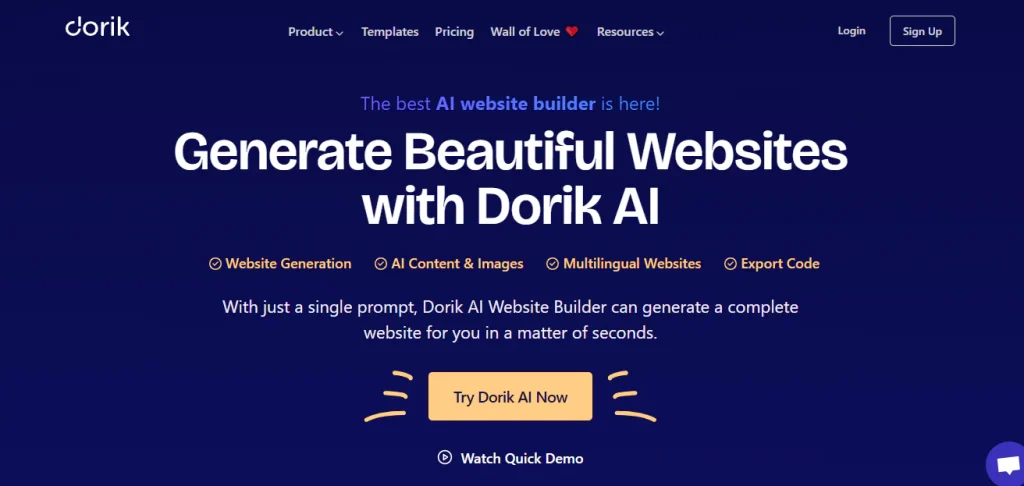 Dorik_Free AI Landing Page Generators