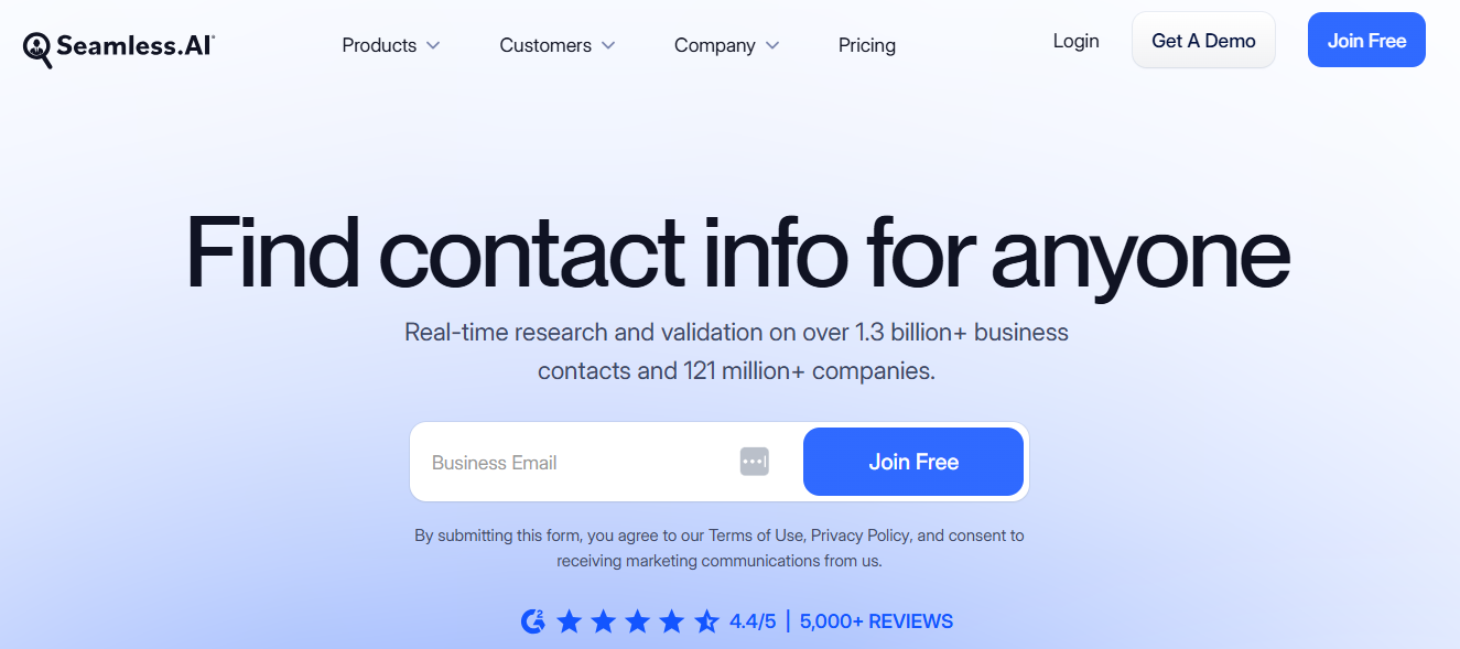 Screenshot of the Seamless AI homepage