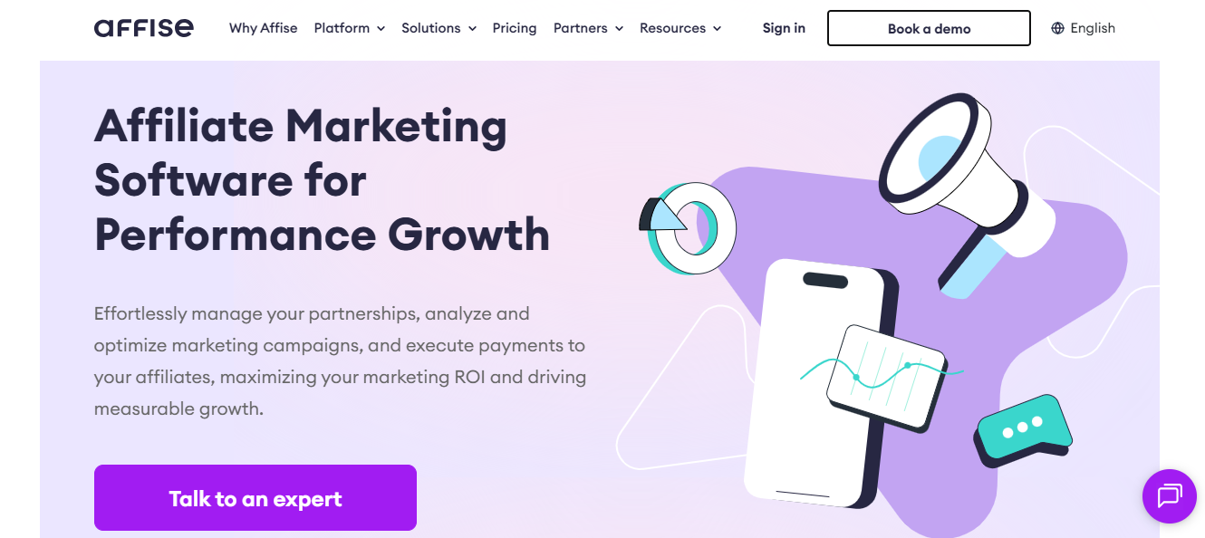 Screenshot of the Affise affiliate software homepage