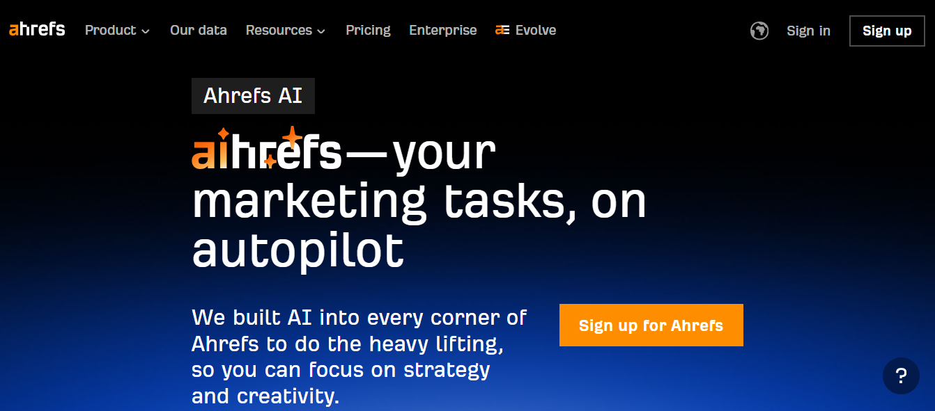 Screenshot of the Ahrefs homepage