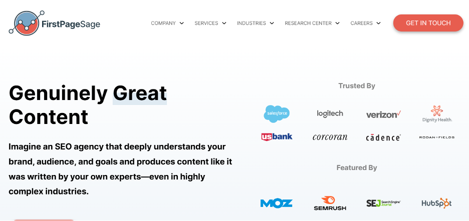 A Homepage Screenshot of First Page Sage