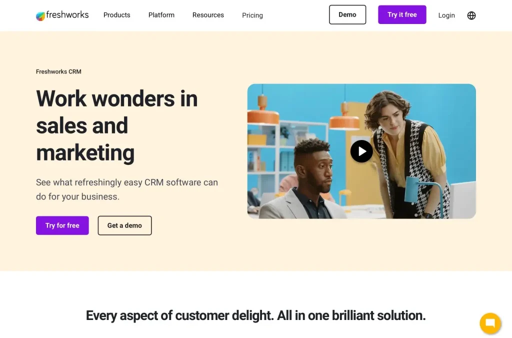 Freshworks CRM homepage