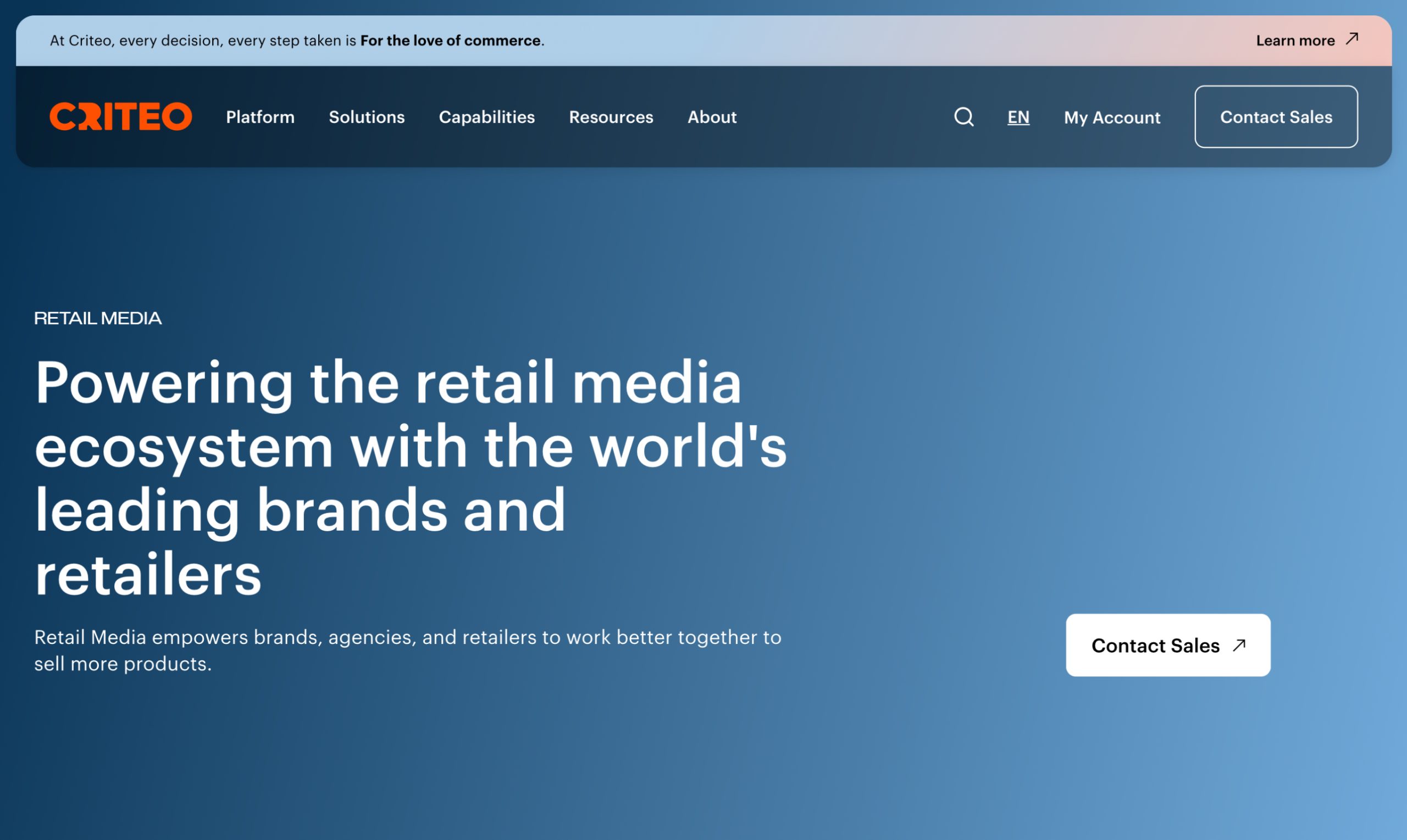 Screenshot of the Criteo homepage