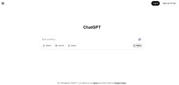 A screenshot of ChatGPT's main page highlighting its role as one of the best free AI tools for marketing tasks such as content generation, keyword research, and analysis.