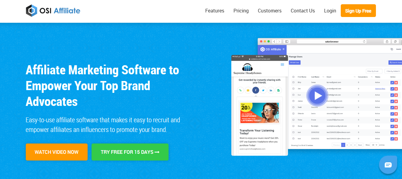 Screenshot of the OSI Affiliate homepage