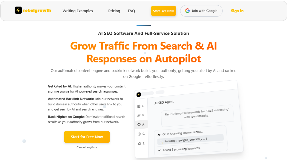 Screenshot of the Rebelgrowth Homepage