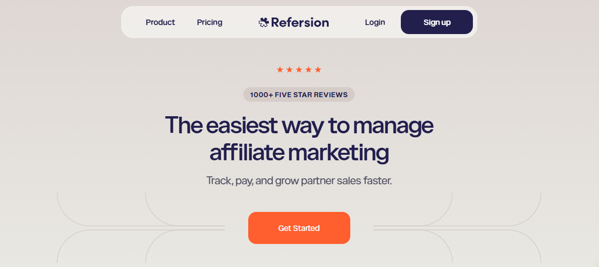 Screenshot of the Refersion homepage
