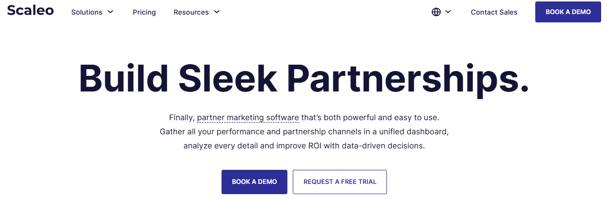 Screenshot of the Scaleo e-commerce affiliate software homepage