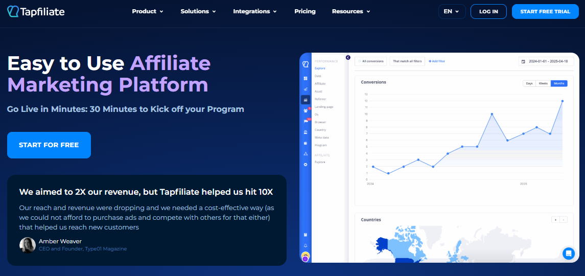 Screenshot of the Tapfiliate homepage