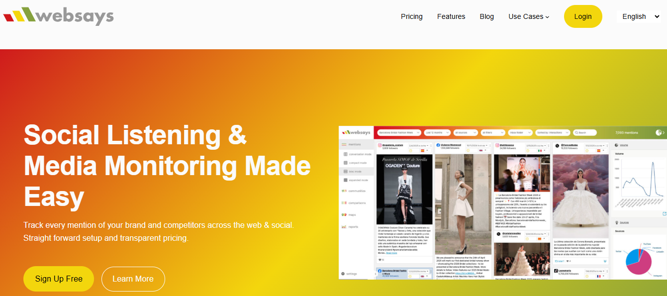 Screenshot of the Websays homepage