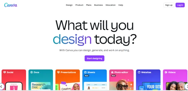 Canva homepage