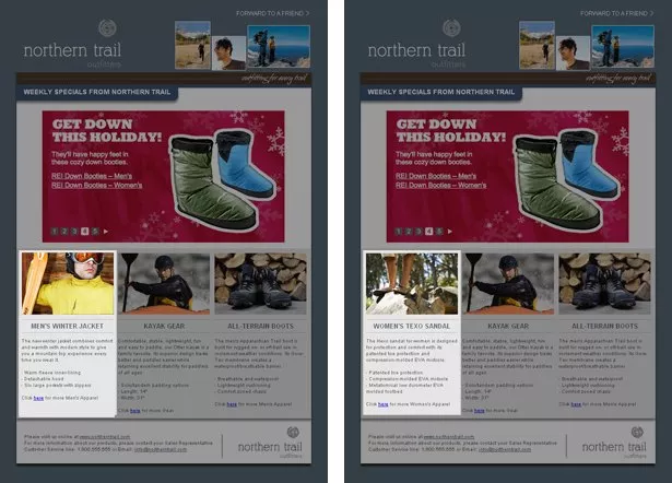 Dynamic email content example, showing content block tailored to the recipient's gender