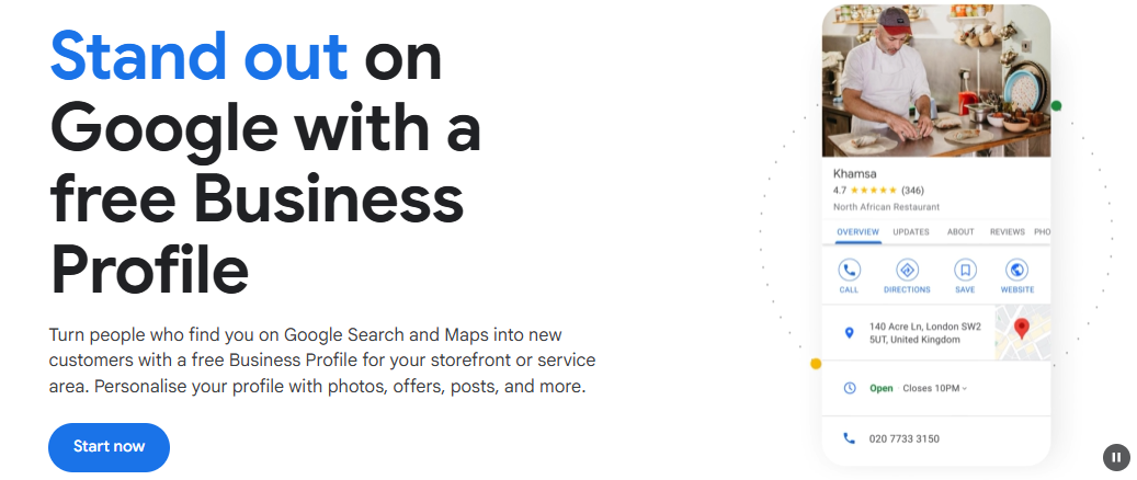 Screenshot of the Google Business Profile landing page