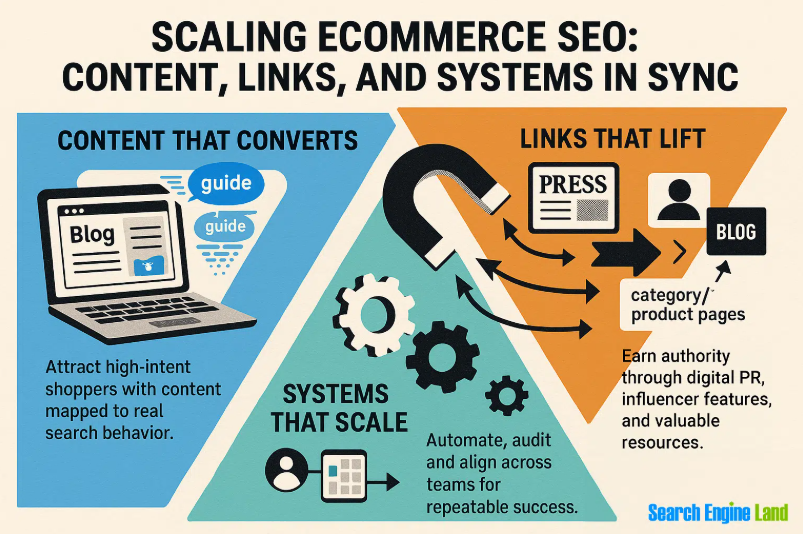 Graphic from Search Engine Land, showing the various elements of e-commerce SEO