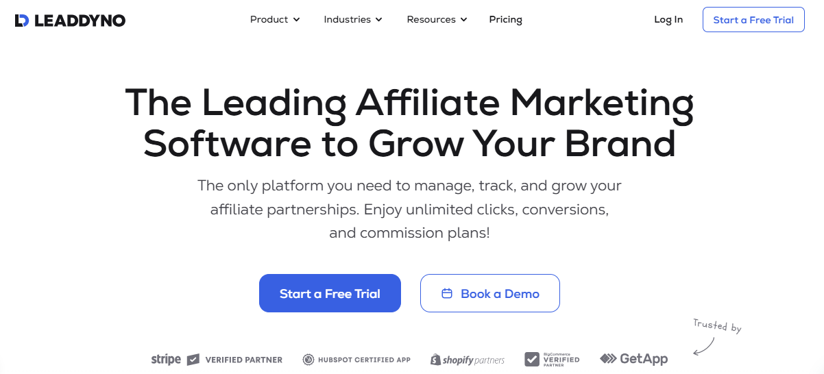 Screenshot of the LeadDyno affiliate management tool's homepage