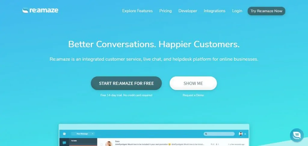 Re:Amaze - E-commerce help desk software – Screengrab of Homepage 