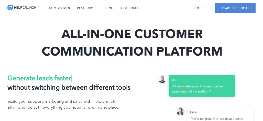 B2B Lead Generation Software - Screenshot of the HelpCrunch homepage