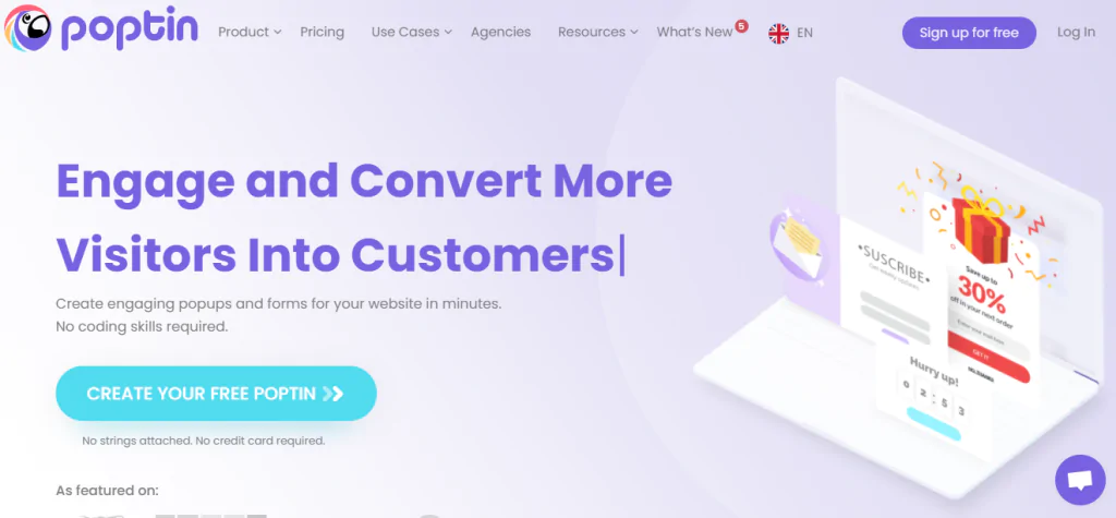 Lead magnet ideas: Screenshot of Lead Magnet Tool Poptin Homepage
