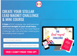 Lead magnet ideas - image of a pop-up box to join challenge
